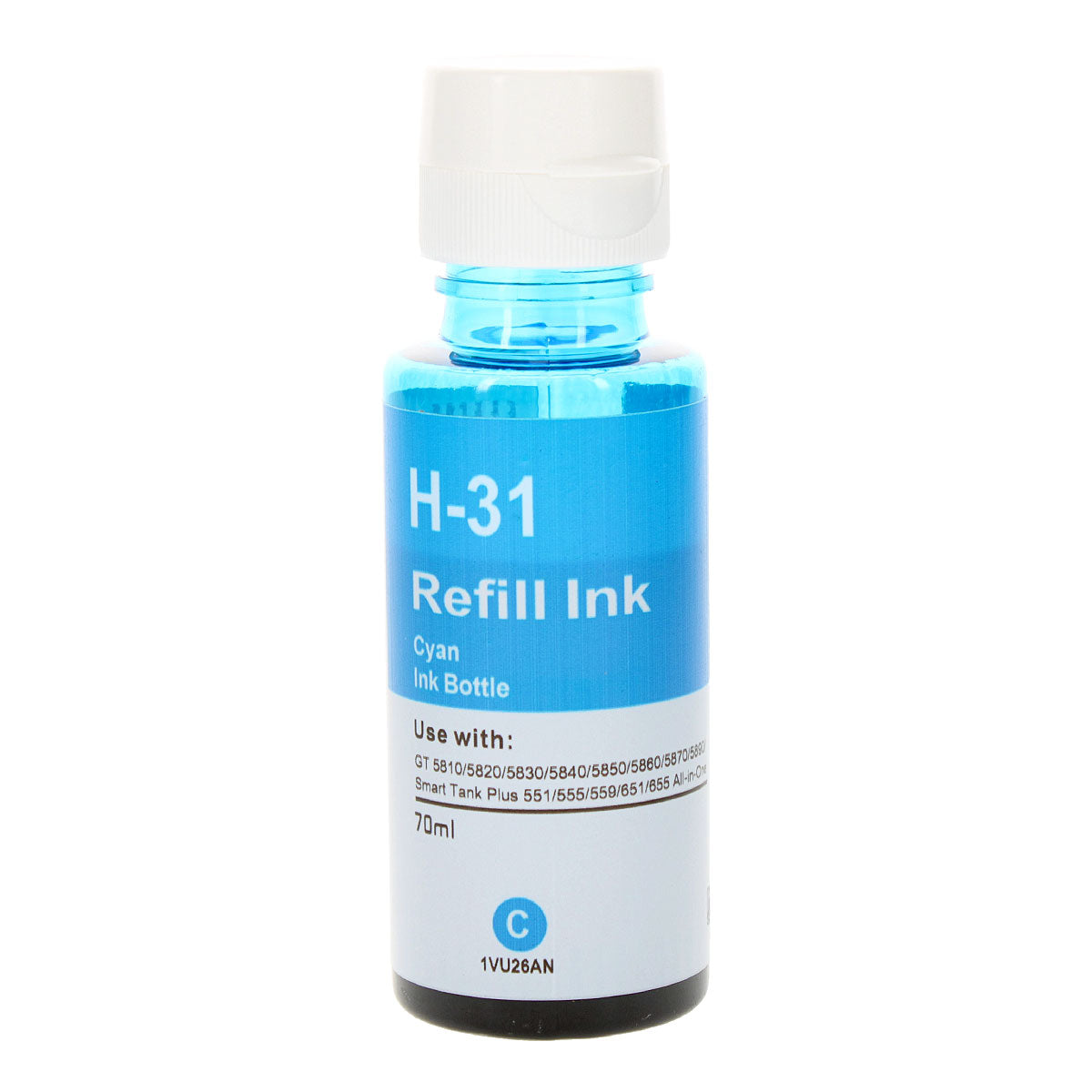 Compatible Cyan Ink Bottle for HP SMART TANK 5000 / SMART TANK 5101 + More (1VU26AN / 31)