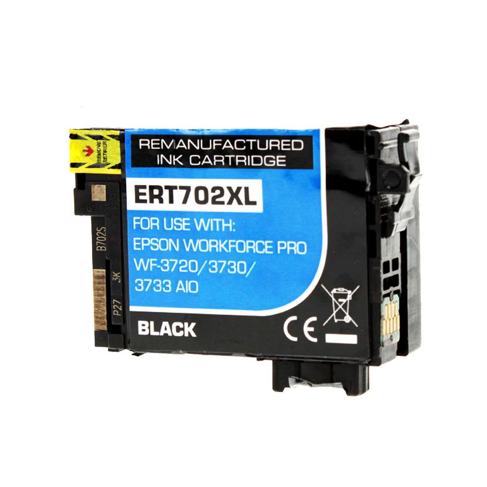 Remanufactured Black Ink Cartridge for Epson WORKFORCE PRO WF-3720 / WORKFORCE PRO WF-3730 + More (T702XL120 / 702XL)