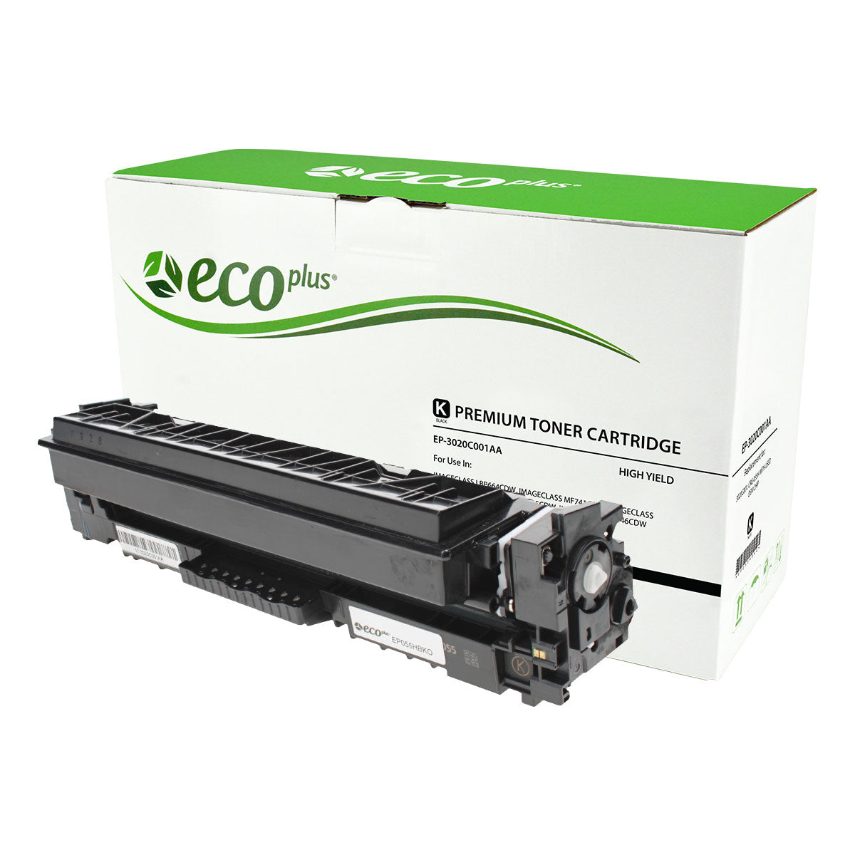 Compatible ECOPlus Black Toner Cartridge for Canon IMAGECLASS LBP664CDW / IMAGECLASS MF741CDW + More 7.6K High Yield TAA Used OEM Chip (3020C001 / CRG-055H)