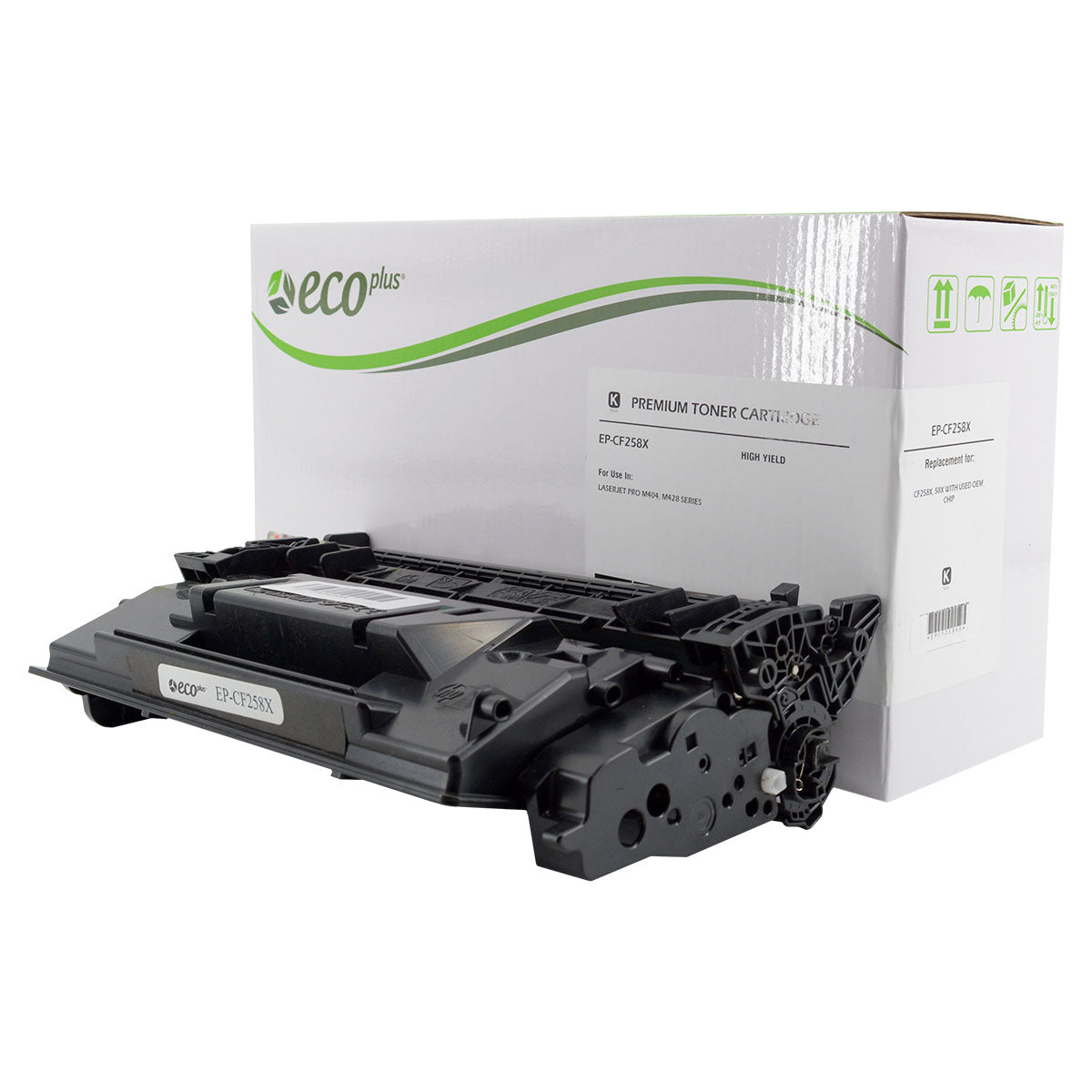 Compatible ECOPlus Black Toner Cartridge for HP LJ ENTERPRISE M406DN / LJ ENTERPRISE M430F + More 10K High Yield Used OEM Chip (CF258X / 58X)