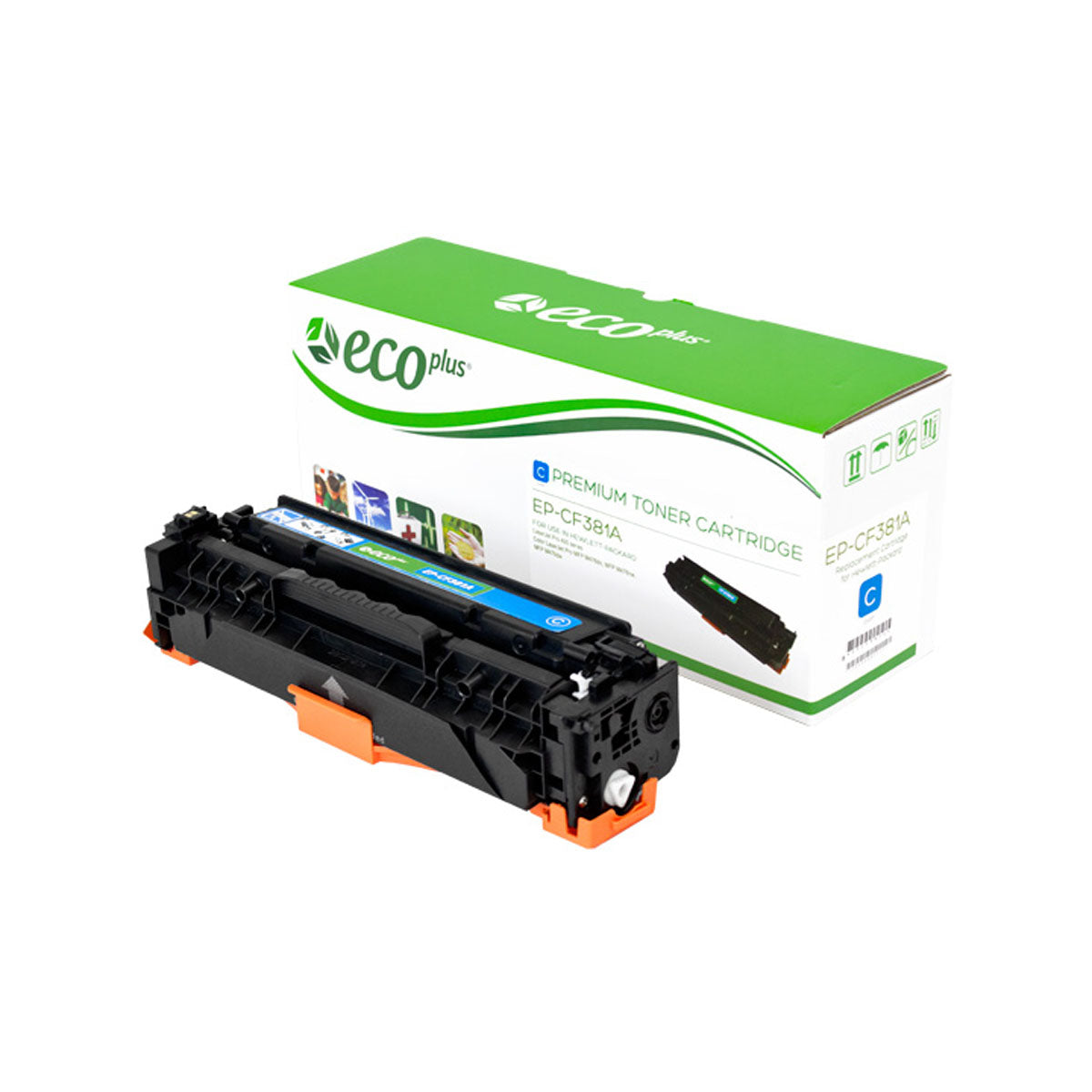 Compatible ECOPlus Cyan Toner Cartridge for HP COLOR LJ PRO MFP M476DN / COLOR LJ PRO MFP M476DW + More 2.7K Yield (CF381A / 312A)
