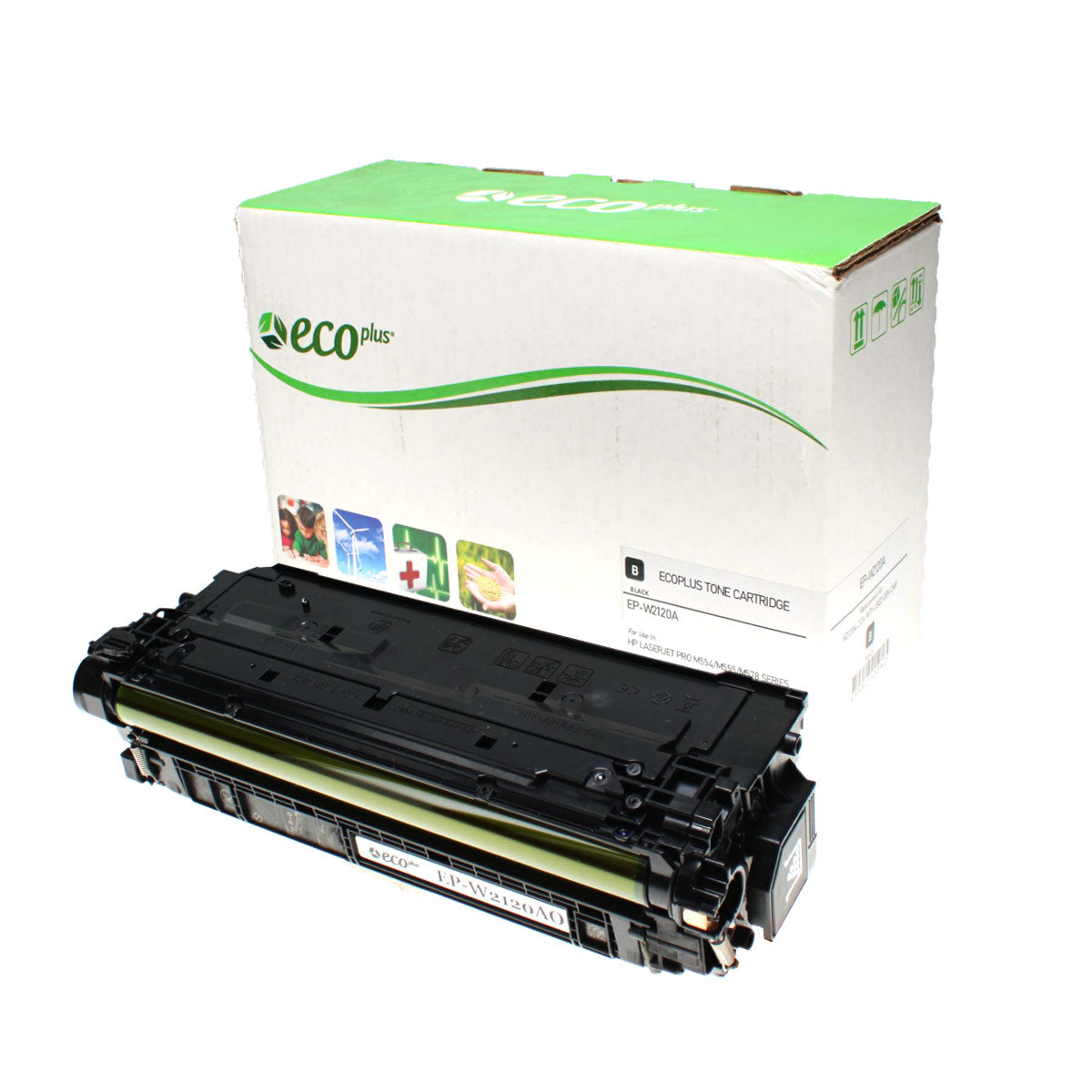 Compatible ECOPlus Black Toner Cartridge for HP LJ ENTERPRISE M554 / LJ ENTERPRISE M554DN + More 5.5K Yield TAA Used OEM Chip (W2120A / 212A)