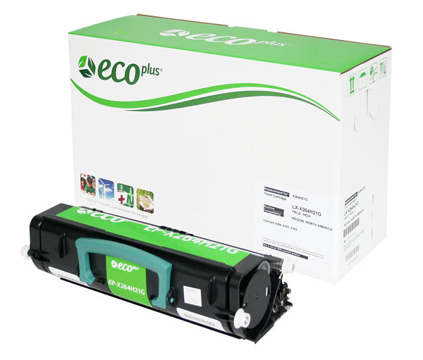 Compatible ECOPlus Black Toner Cartridge for Lexmark X264DN / X363DN + More 9K High Yield TAA (X264H11G / X264H21G)