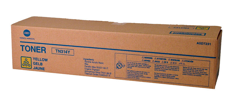 OEM Konica Minolta TN314Y (A0D7231) Toner Cartridge, Yellow, 20K Yield