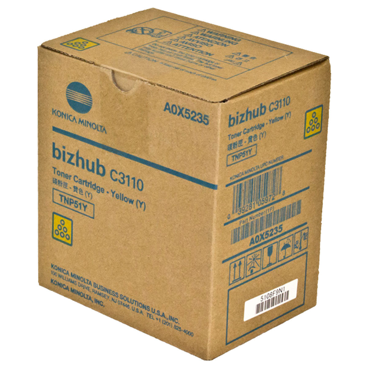 OEM Konica Minolta TNP51Y (A0X5235) Toner Cartridge, Yellow, 6K Yield