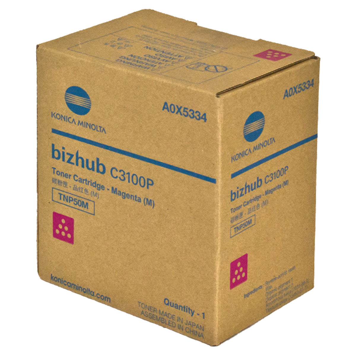 OEM Konica Minolta TNP50M (A0X5334) Toner Cartridge, Magenta, 6K Yield