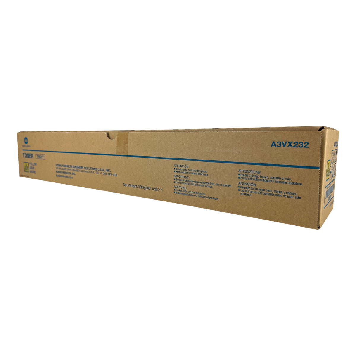 OEM Konica Minolta TN621Y (A3VX232) Toner Cartridge, Yellow, 67K Yield