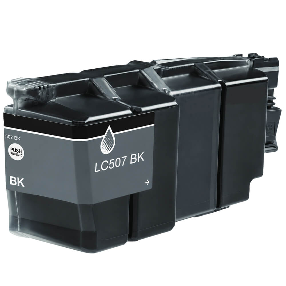 Reference photo: Compatible Brother LC507BK Inkjet Cartridge, Black, 12K Ultra High Yield. Supplier labels and packaging may vary.