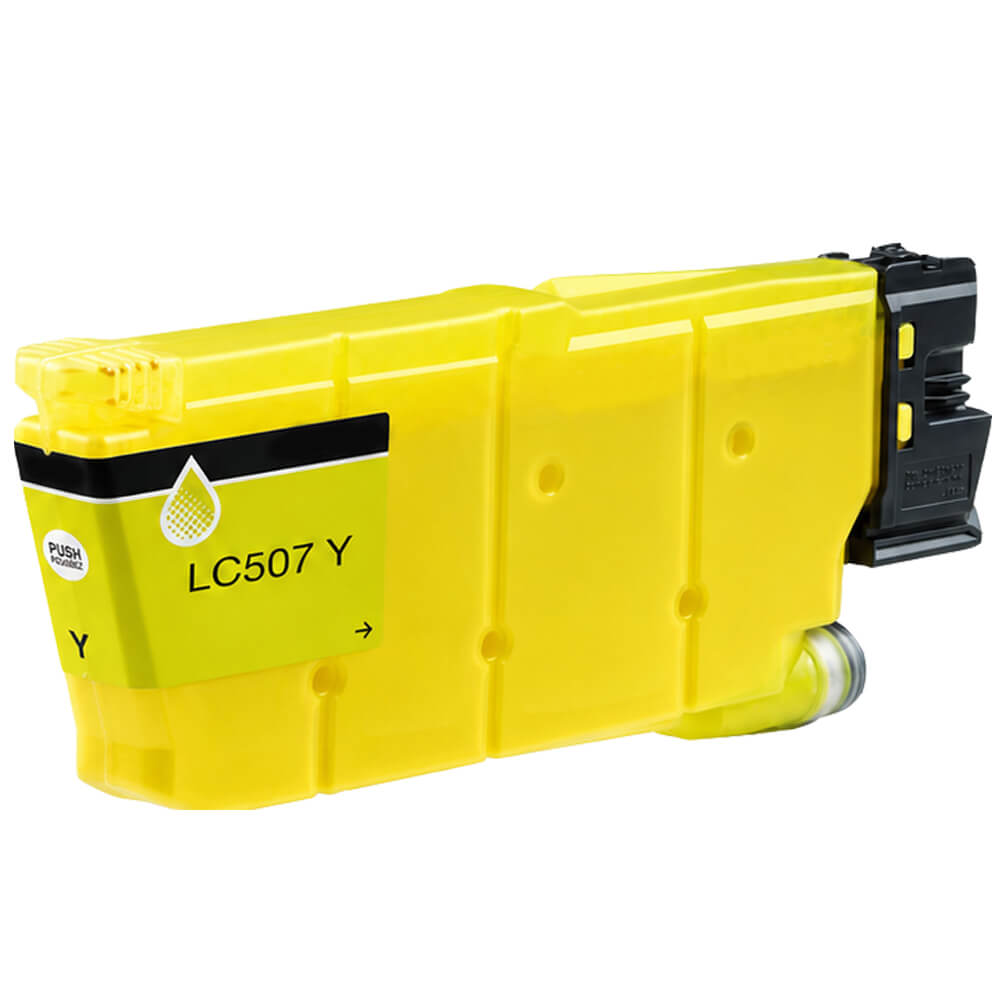 Reference photo: Compatible Brother LC507Y (LC507) Inkjet Cartridge, Yellow, 10K Ultra High Yield. Supplier labels and packaging may vary.