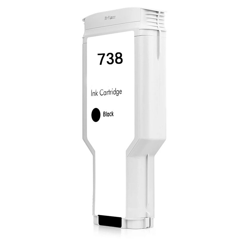 Reference photo: Remanufactured HP 738 (498N8A) Wide Format, Black, 300 ML. Supplier labels and packaging may vary.