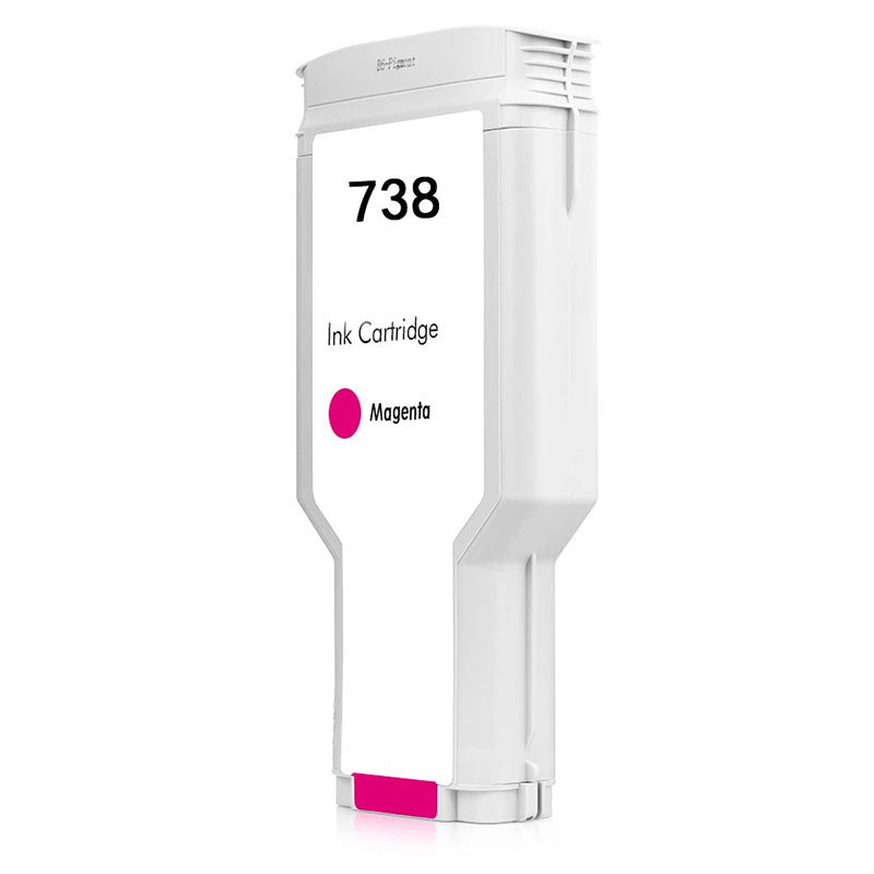 Reference photo: Remanufactured HP 738 (676M7A) Wide Format, Magenta, 300 ML. Supplier labels and packaging may vary.