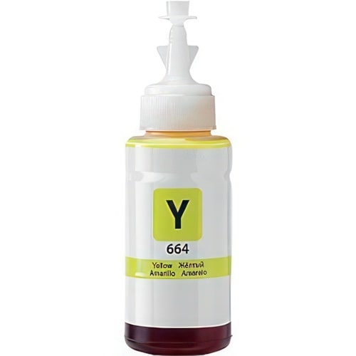 Reference photo: Epson 664 / T664420 yellow ink bottle. Supplier labels and packaging may vary.