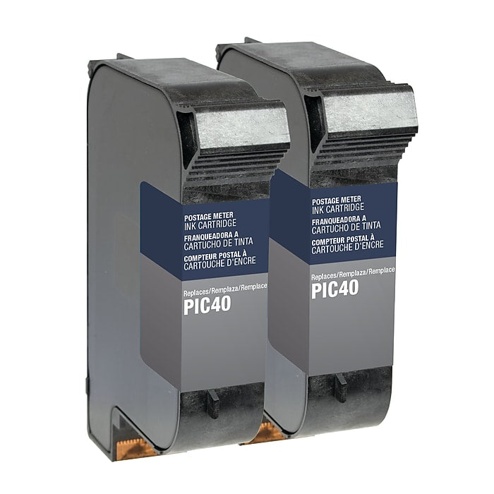 Reference photo: FP PIC40 red postage ink, two cartridges. Supplier labels and packaging may vary.