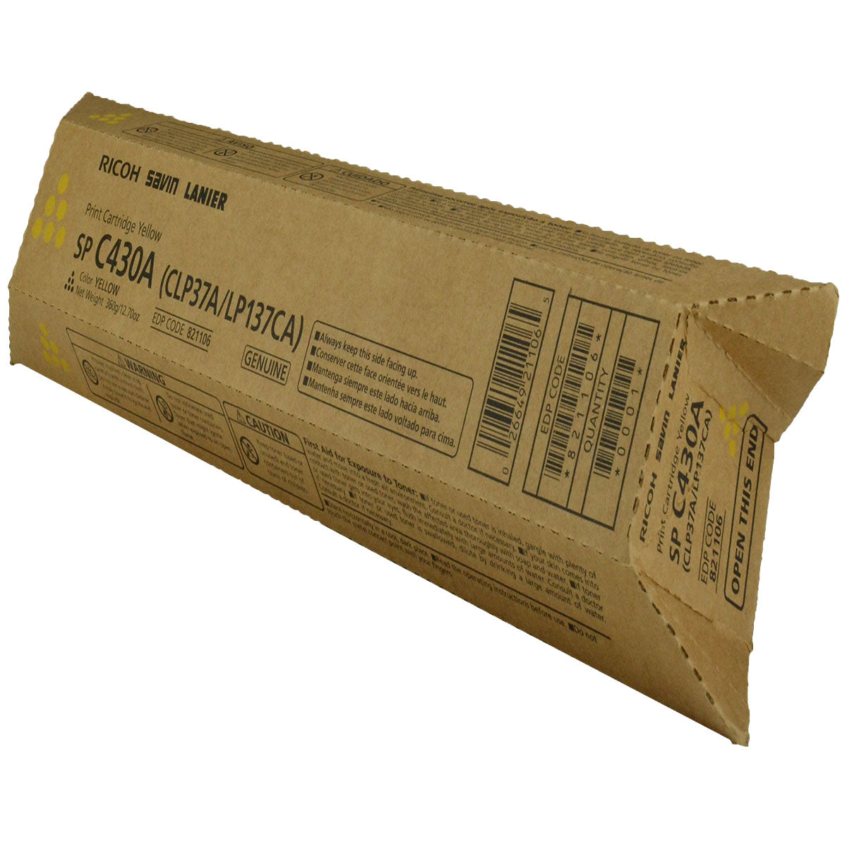 OEM Ricoh (821106, 821302) Toner Cartridge, Yellow, 21K Yield