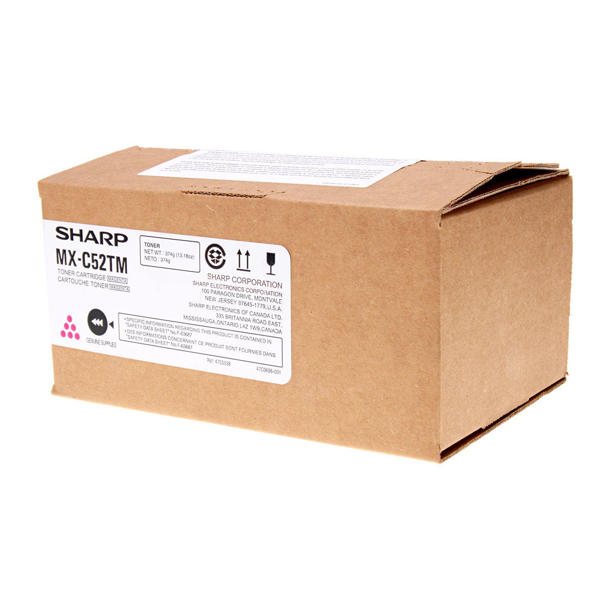 OEM Sharp (MX-C52TM) Toner Cartridge, Magenta, 14.2K Yield