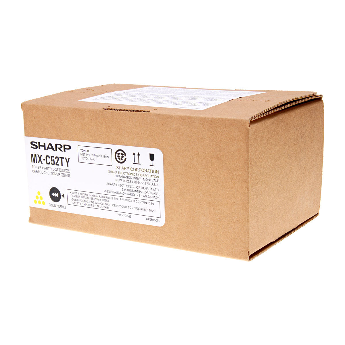 OEM Sharp (MX-C52TY) Toner Cartridge, Yellow, 14.2K Yield